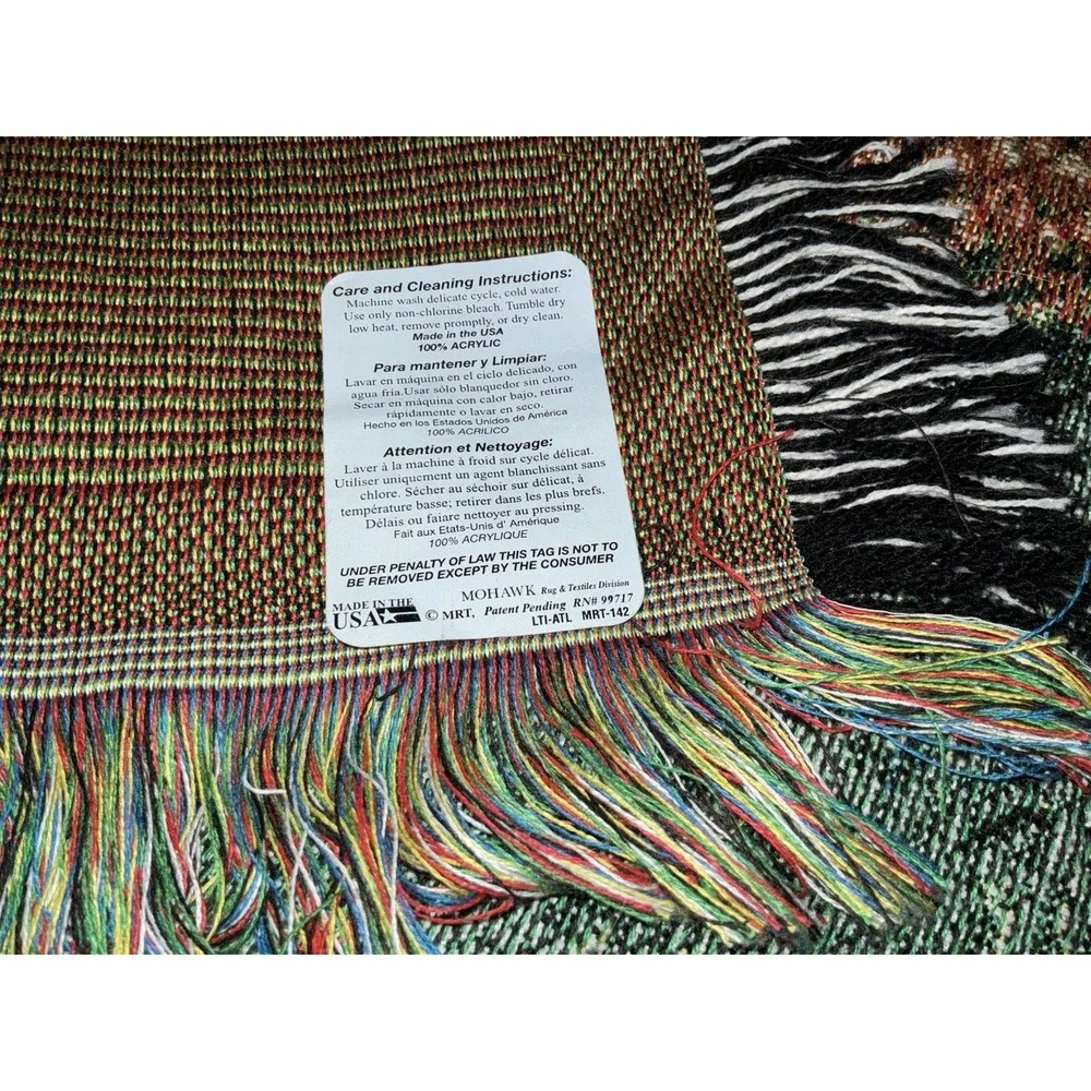 Vintage Woven Bunny Rabbit Tapestry Throw Blanket Fringe Easter Cottagecore